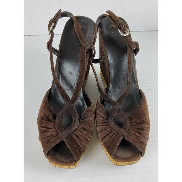 Prada Women's Platform Suede Leather Wedge Heels Sandals Shoes Size 39 - Picture 2 of 7